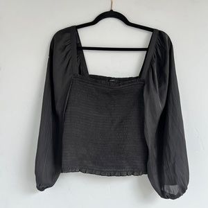 J. Crew Squareneck smocked featherweight satin cropped top. Size small. Black.